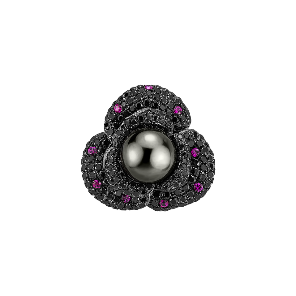 Brooch with Pearl, black diamonds and Ruby Brož a přívěs s perlou, černými diamanty a rubíny Dolores