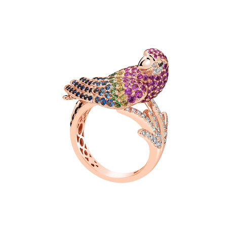 Diamond ring with Sapphire and Garnet Exotic Parrot