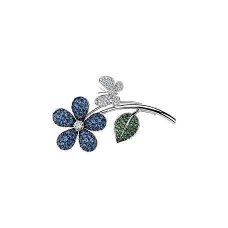 Diamond brooch with Sapphire and Garnet Heavenly Flower