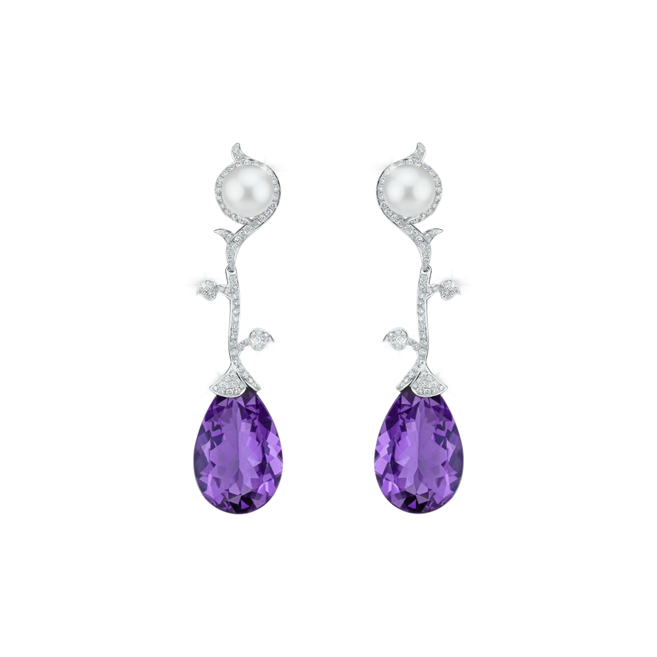 Diamond earrings with Amethyst and Pearl Nealaris