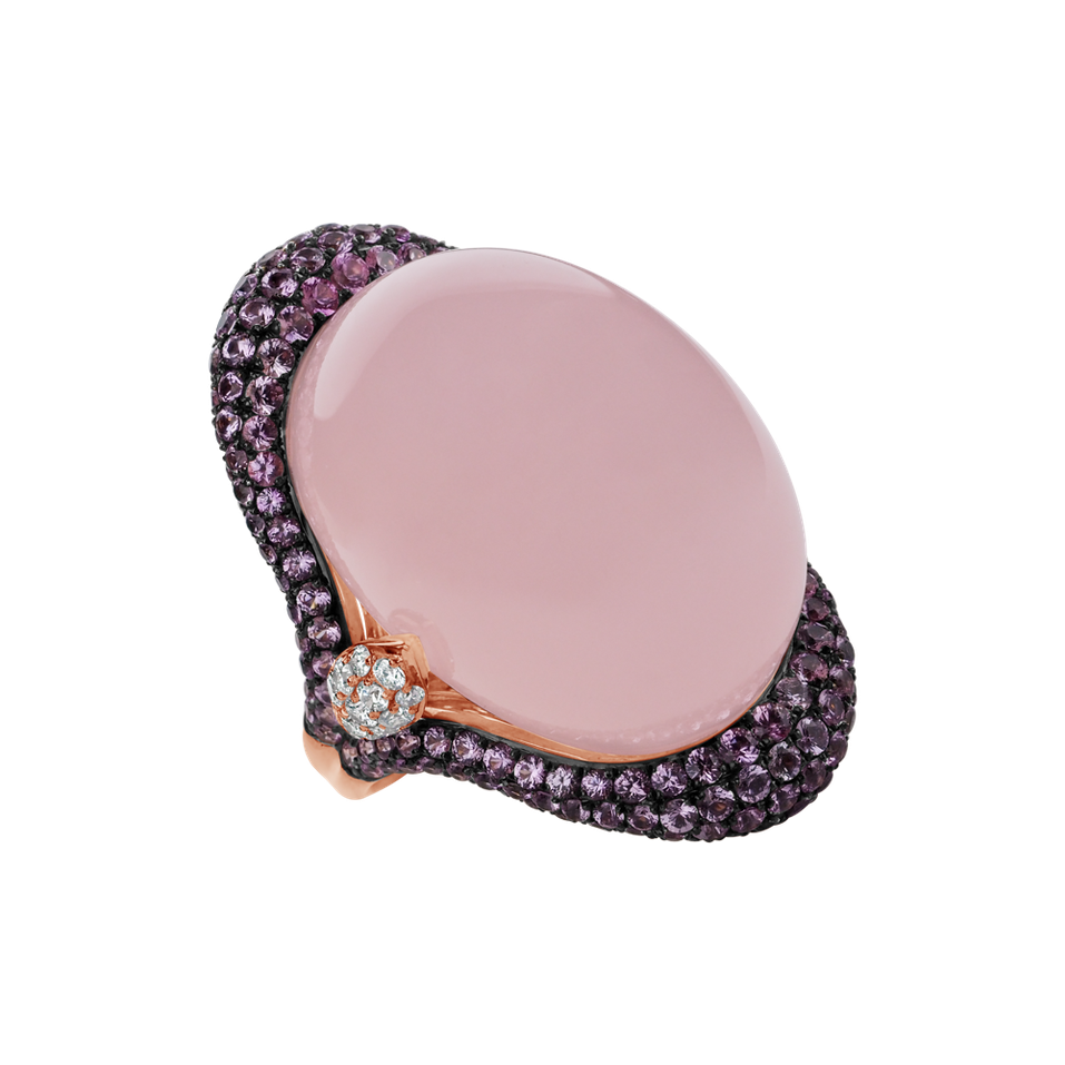 Diamond ring with Rose Quartz and Sapphire Venus Elegance