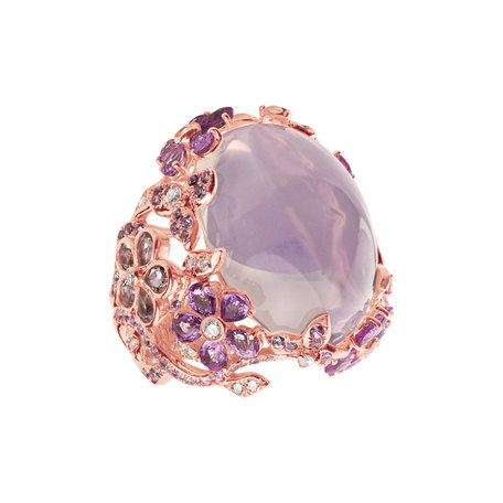 Diamond ring with Sapphire, Amethyst and Morganite Golden Romance