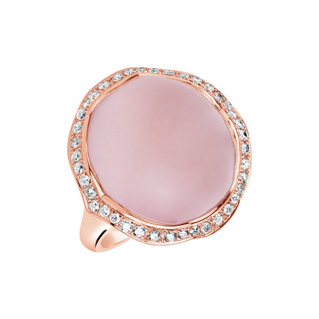 Diamond ring with Rose Quartz Dark Ocean