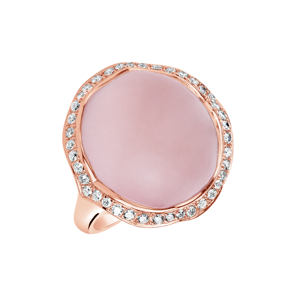 Diamond ring with Rose Quartz Dark Ocean