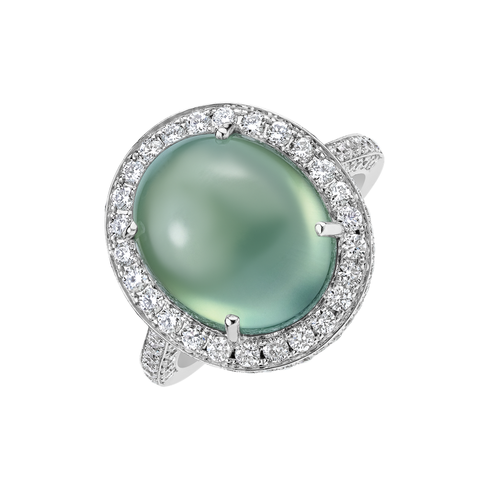 Diamond ring with Prehnite Witching Monarchy