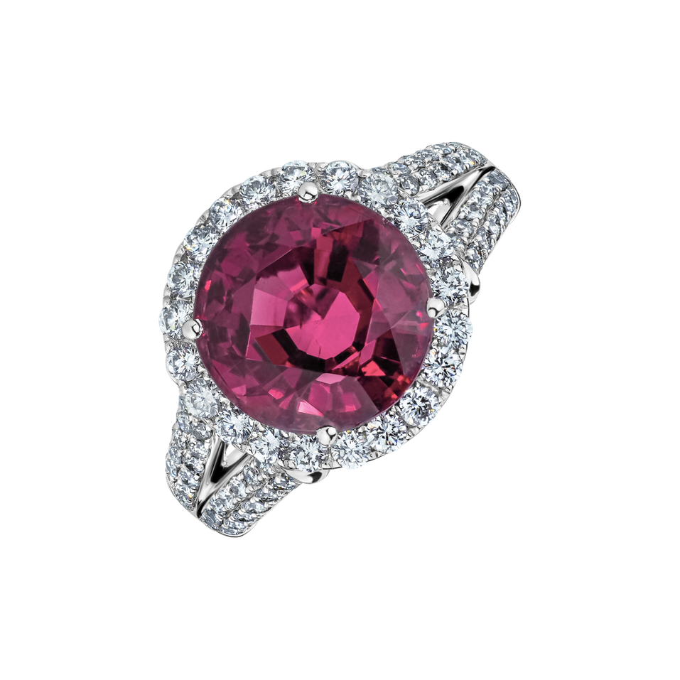 Diamond ring with Tourmaline Red Eminence