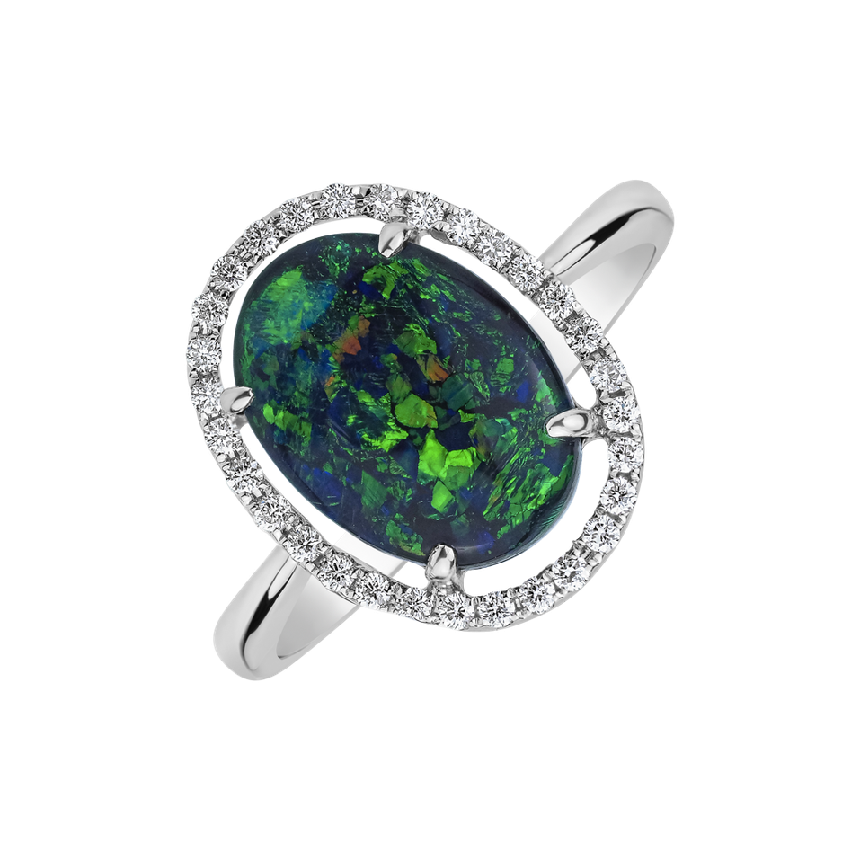 Diamond ring with Opal Firelight Reverie