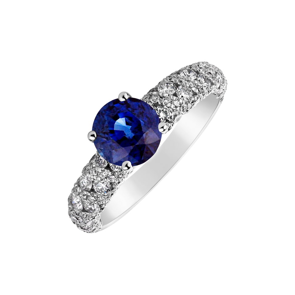 Diamond ring with Sapphire Midnight Drop