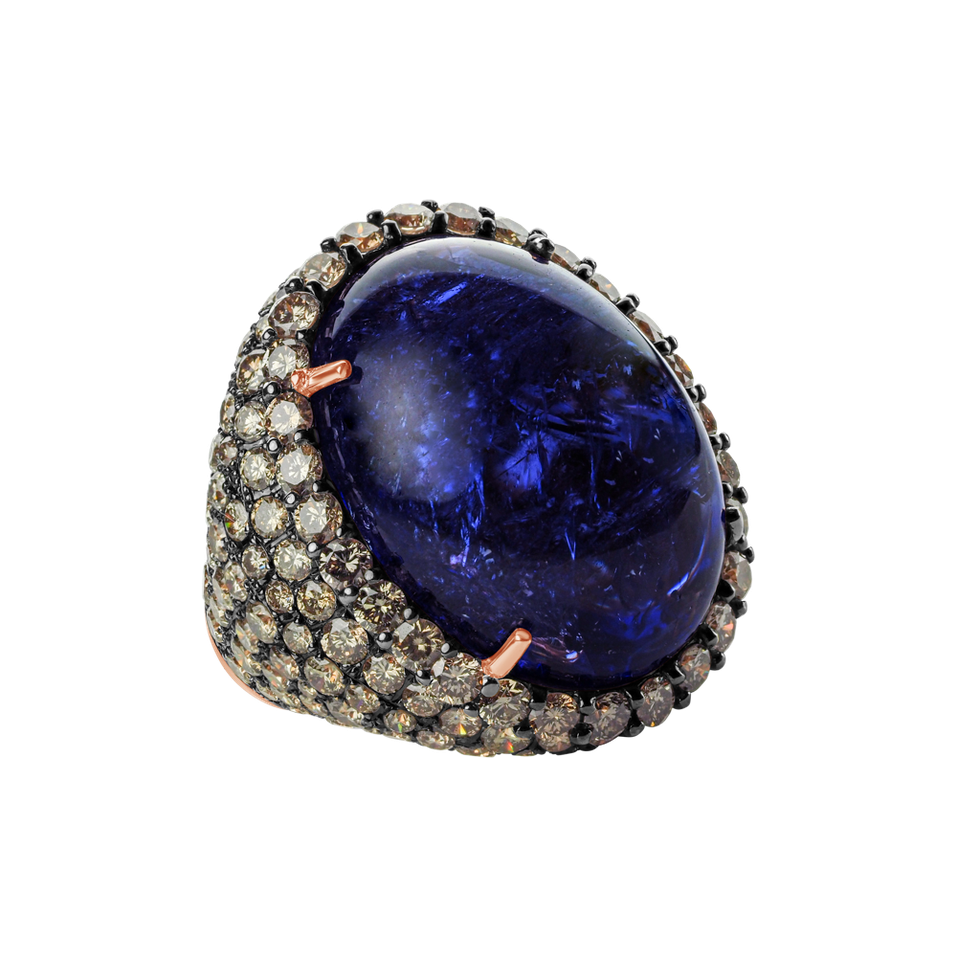 Ring with Tanzanite and brown diamonds Blue Eye