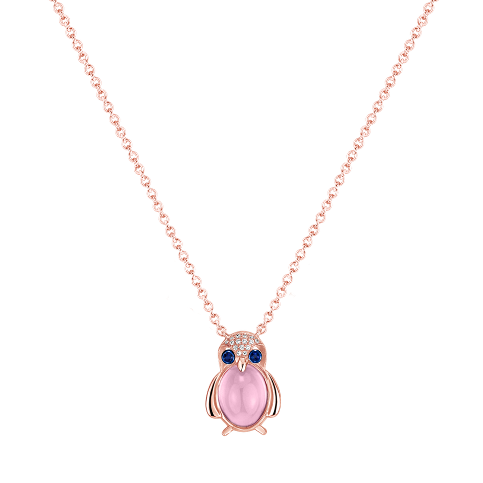 Diamond necklace with Rose Quartz and Sapphires Penguin Secret