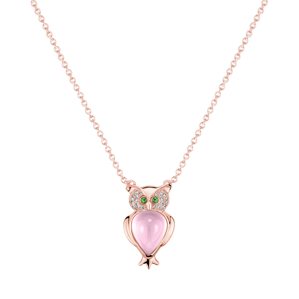 Diamond necklace with Rose Quartz and Garnets Wisdom Owl