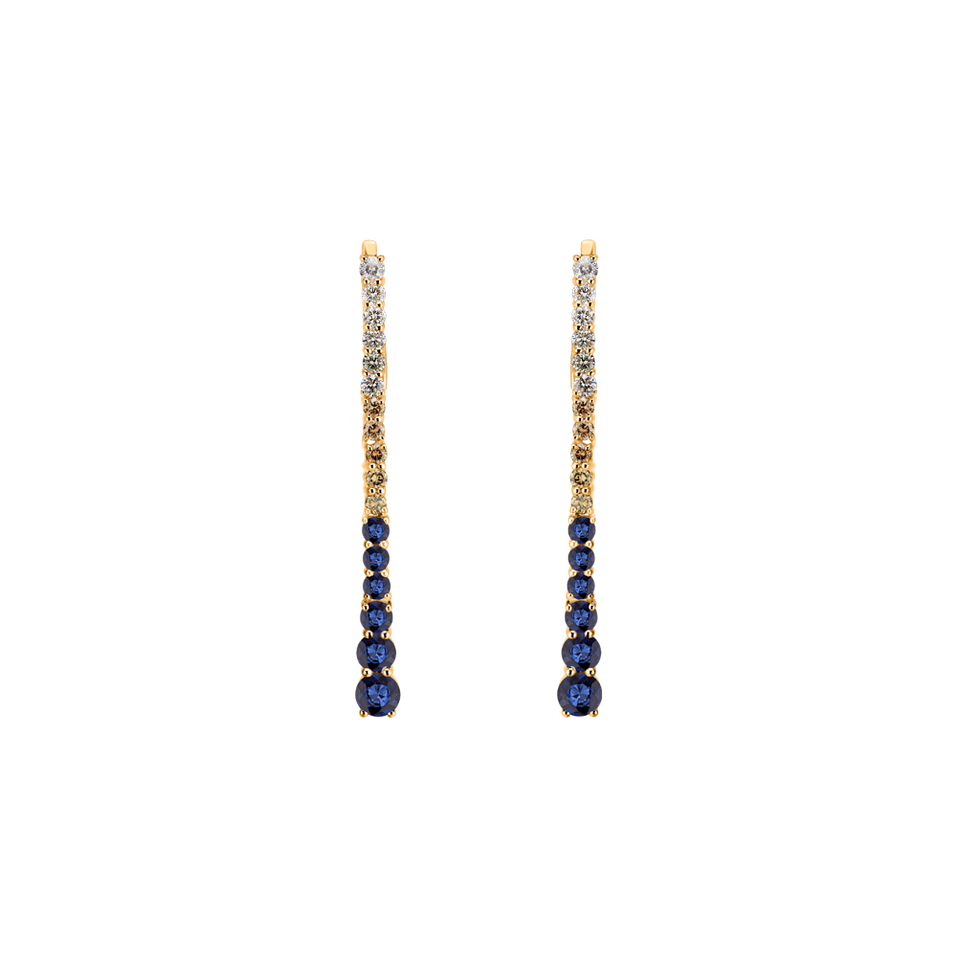 Earrings with white, brown diamonds and Sapphire Royal Vengence