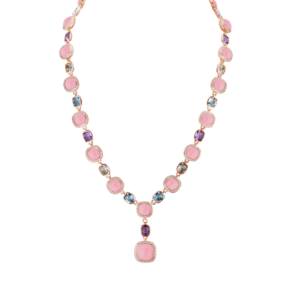 Diamond necklace with Amethyst, Topaz and Rose Quartz Caesarean Magic