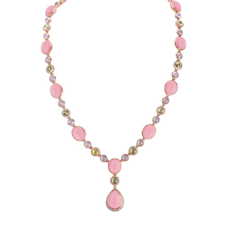 Diamond necklace with Chalcedony, Prehnite and Rose Quartz Caesarean Sin