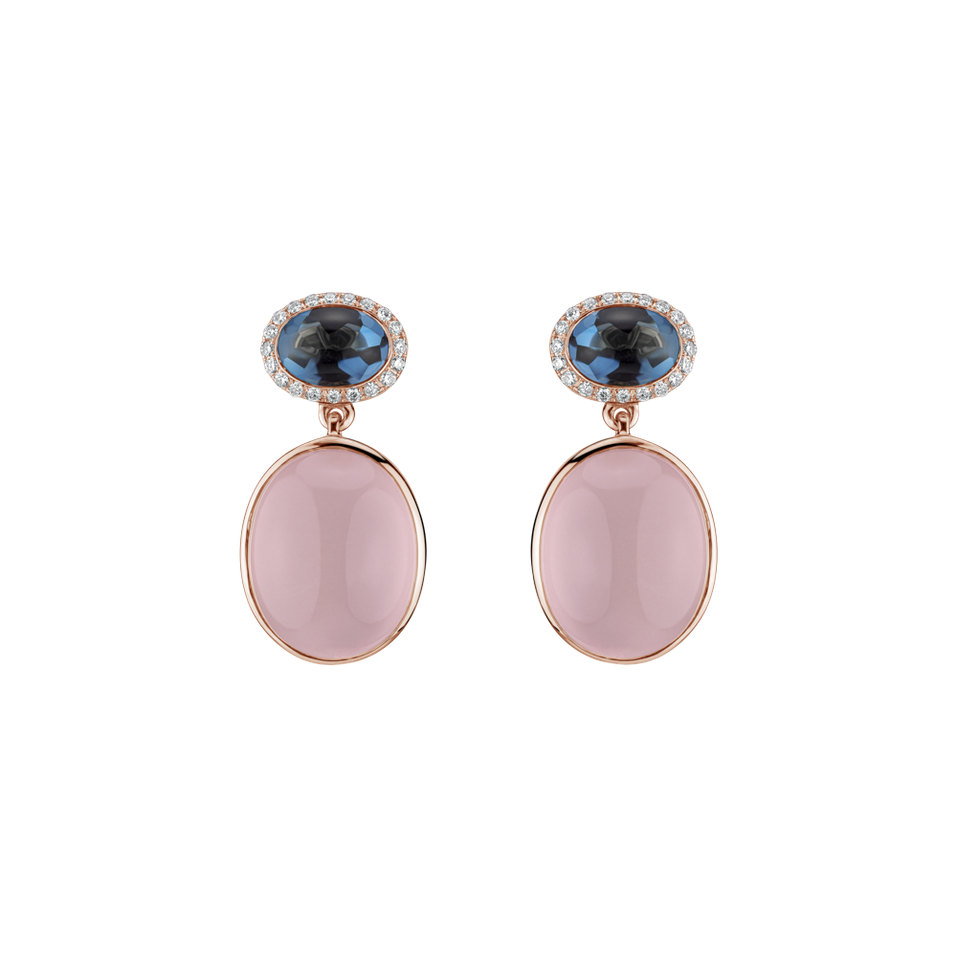 Diamond earrings, Topaz and Rose Quartz Avant Gardener