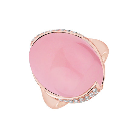 Diamond ring with Rose Quartz Love's Essence