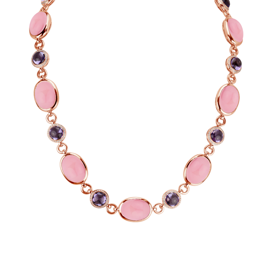 Diamond necklace with Amethyst and Rose Quartz Caesarean Desire