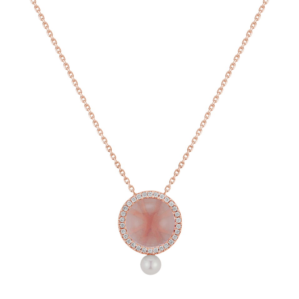 Diamond necklace with Rose Quartz and Pearl Aerwyna