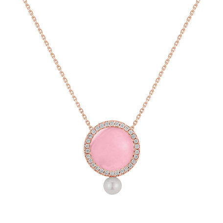 Diamond necklace with Rose Quartz and Pearl Aerwyna