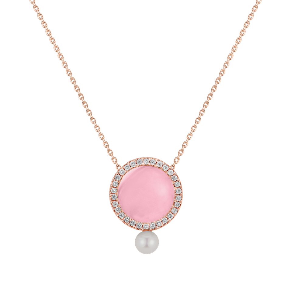 Diamond necklace with Rose Quartz and Pearl Aerwyna