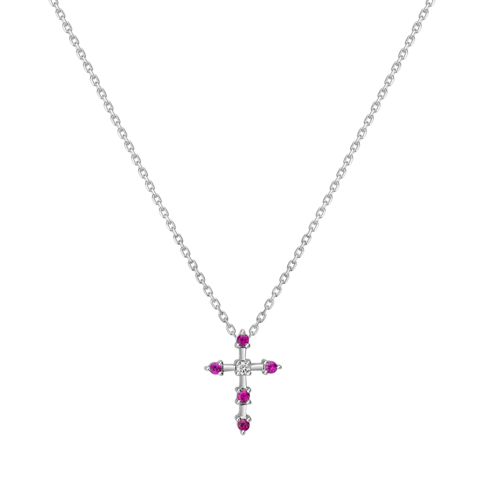 Diamond necklace with Ruby Sparkling Cross