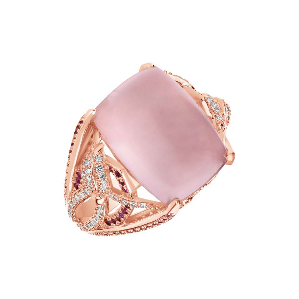 Diamond ring with Rose Quartz and Sapphire Fascinating Ladyship