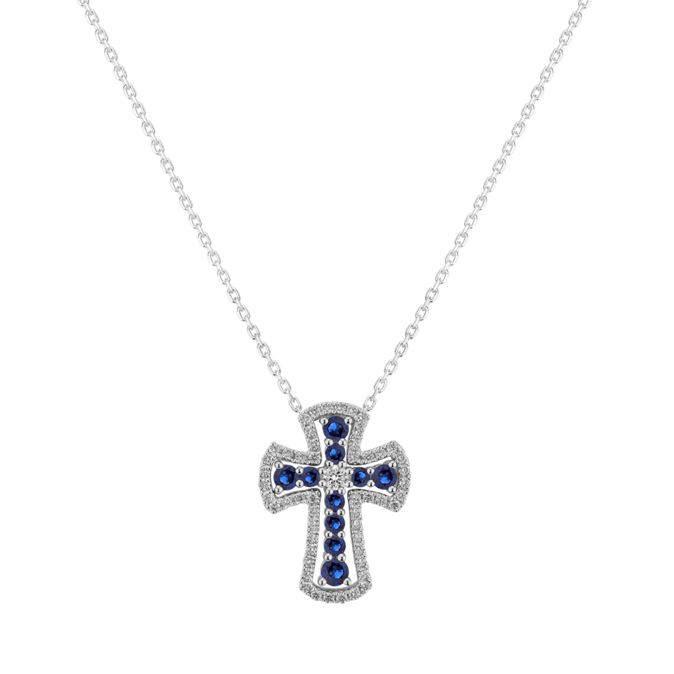 Diamond pendant with Sapphire Gothic Cross