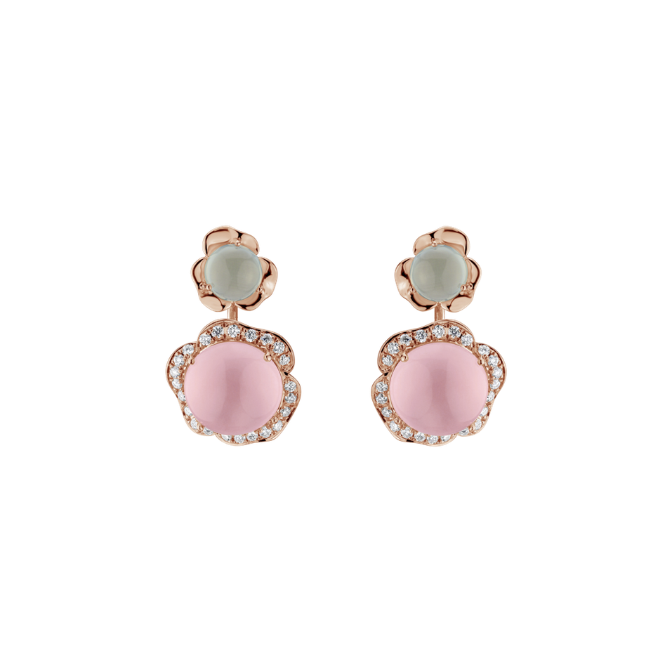 Diamond earrings, Aquamarine and Rose Quartz East of Eden