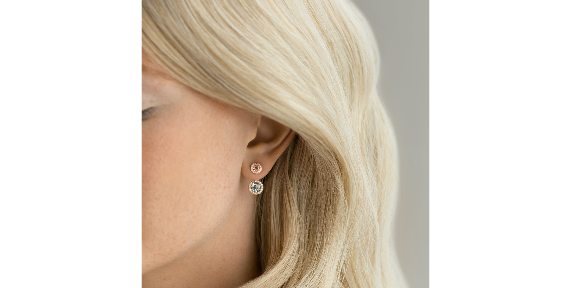 Diamond earrings with Aquamarine and Tourmaline Alchemy Labyrinth