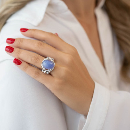 Diamond ring with Chalcedony Ocean Symphony