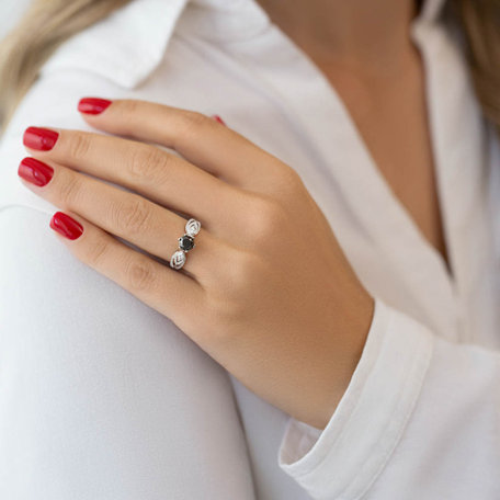 Ring with black and white diamonds Dark Romance