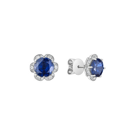 Diamond earrings with Sapphire Deep Blossoms