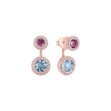 Diamond earrings with Aquamarine and Tourmaline Alchemy Labyrinth