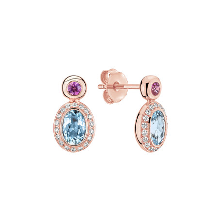 Diamond earrings with Aquamarine and Sapphire Lèpre