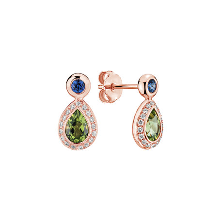 Diamond earrings with Peridote and Sapphire Charme