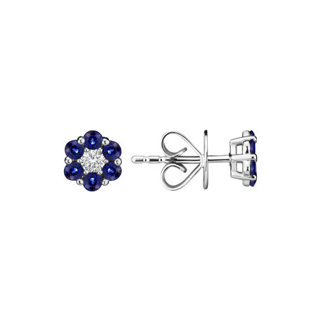 Diamond earrings and Sapphire Shiny Flower