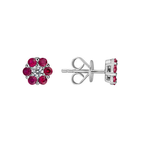 Diamond earrings and Ruby Shiny Flower