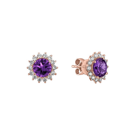 Diamond earrings with Amethyst Brazil Lilac Flower