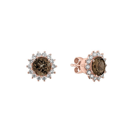 Diamond earrings with Smoky Quartz Lilac Flower