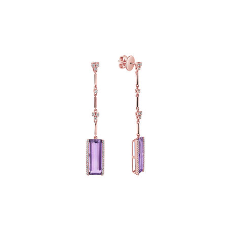 18ct rose gold diamond earrings with Amethyst Brazil Kat's Prayer