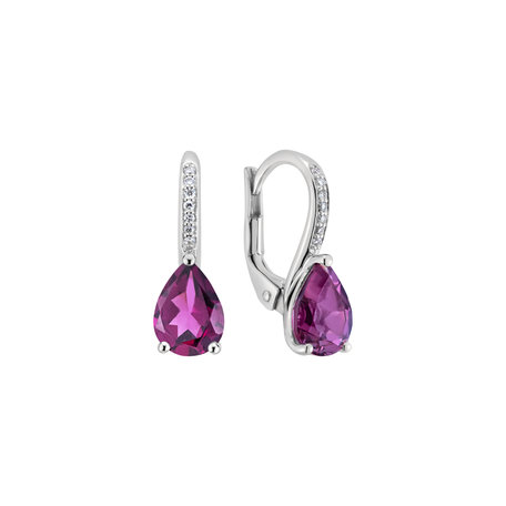 Diamond earrings with Rhodolite Tearfall