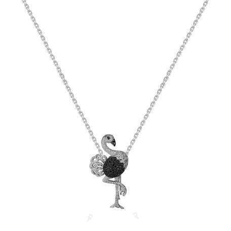 Brooch and necklace with black and white diamonds Diamond Ostrich