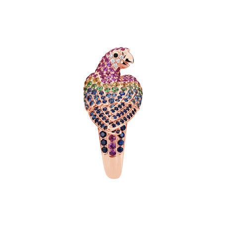 Diamond ring with Sapphire and Garnet Exotic Parrot