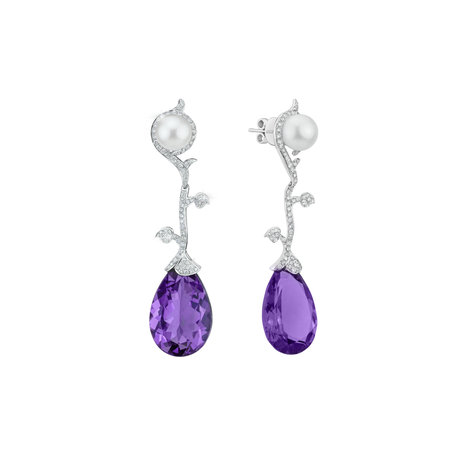 Diamond earrings with Amethyst and Pearl Nealaris