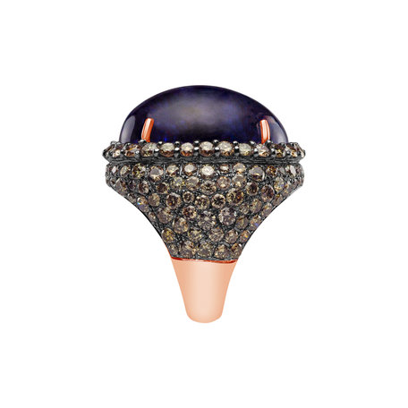 Ring with Tanzanite and brown diamonds Blue Eye