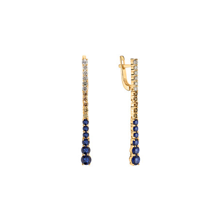 Earrings with white, brown diamonds and Sapphire Royal Vengence