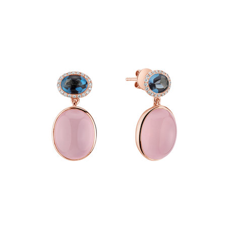 Diamond earrings, Topaz and Rose Quartz Avant Gardener